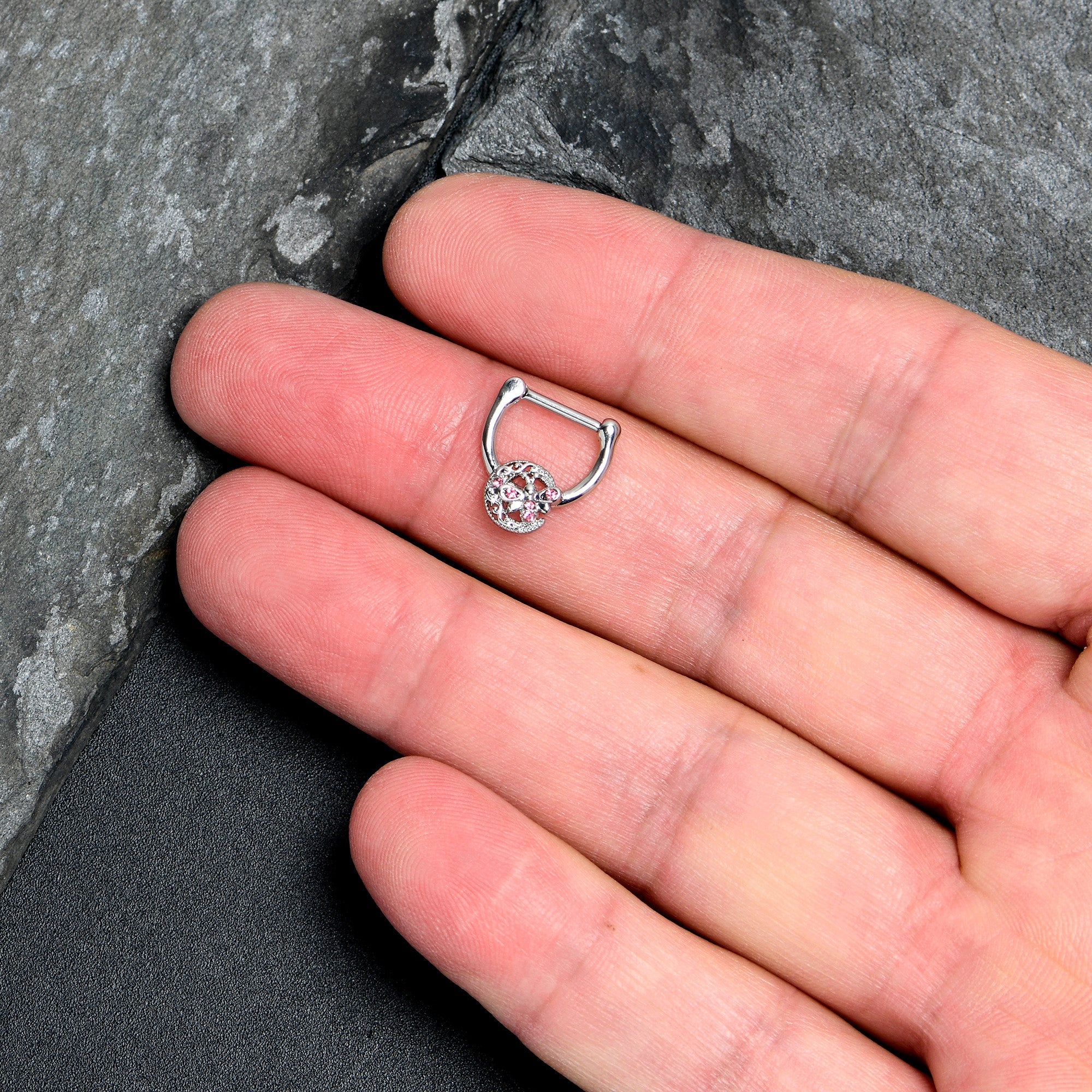 16G 5/16 Pink Gem Lunar Dragonfly Cartilage Clicker