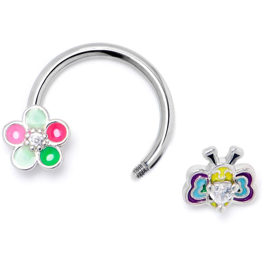 16G 3/8 Clear CZ Gem Butterfly Love Bug Horseshoe Circular Barbell