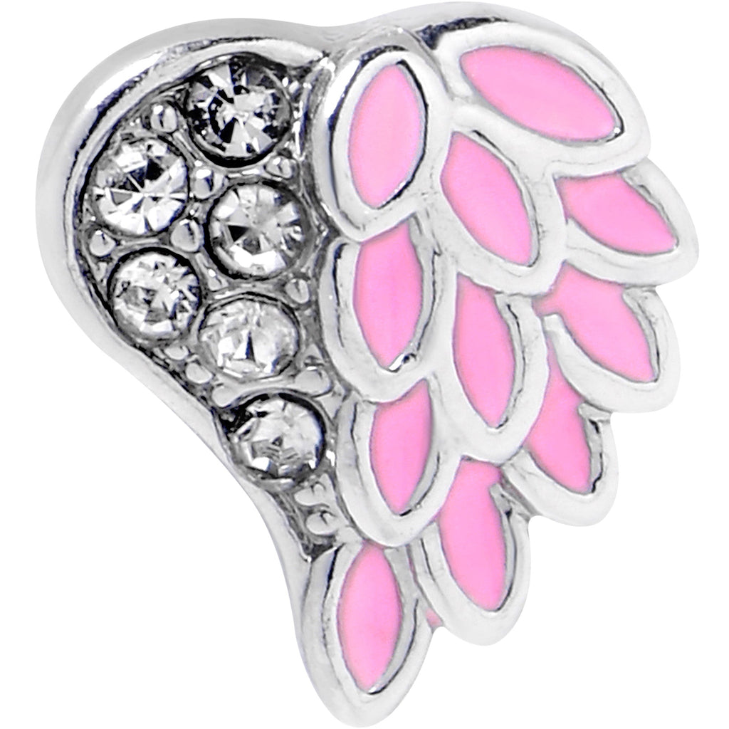16G 1/4 Clear Gem Heavenly Heart Angel Wing Pink Cartilage Earring