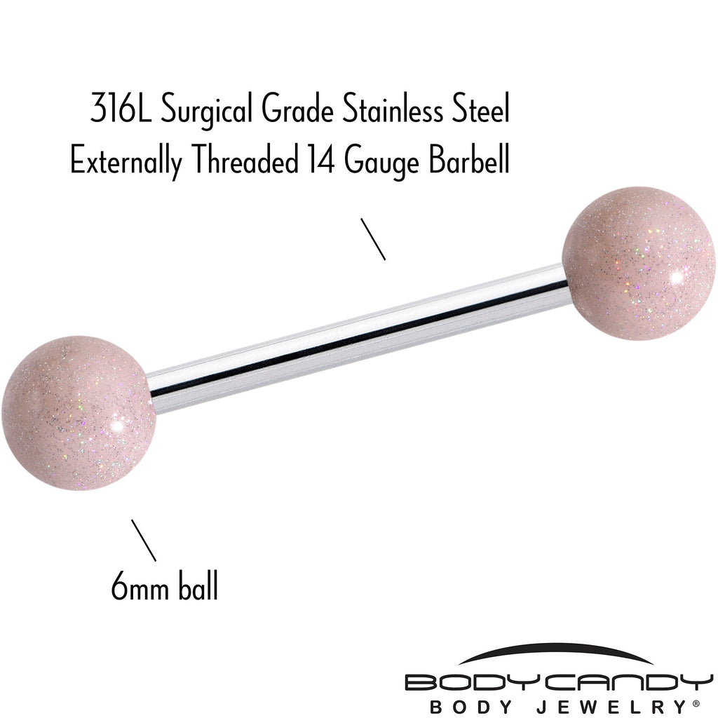 Pastel Shimmer Peach Ends Barbell Tongue Ring