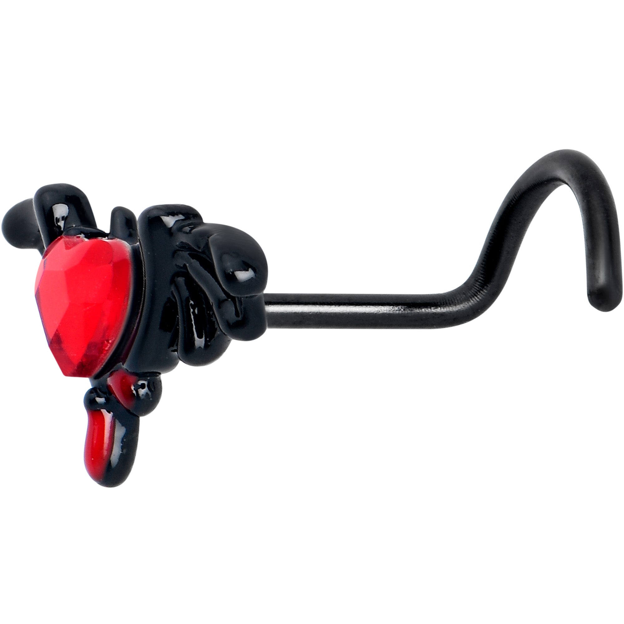 20G 7mm Red Gem Black Bleeding Heart Bat Left Side Nose Screw