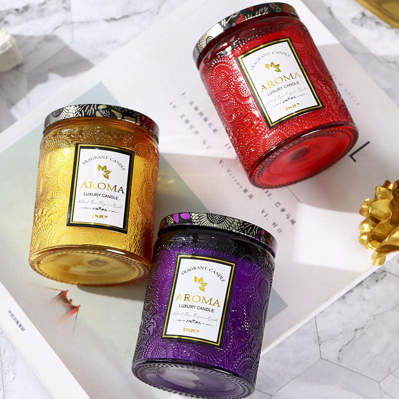Große Aromatherapie-Kerze aus Glas mit Kreativrelief