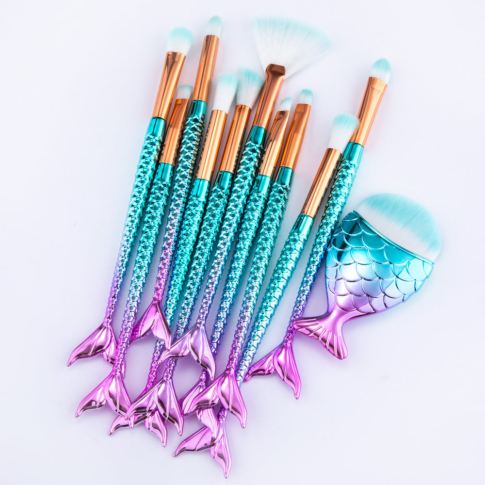 11tlg. Make-up-Pinsel-Set Maquiagem Maquillaje Neues Meerjungfrauen-Foundation-Augenbrauen-Eyeliner-Kosmetik-Make-up-Pinselset