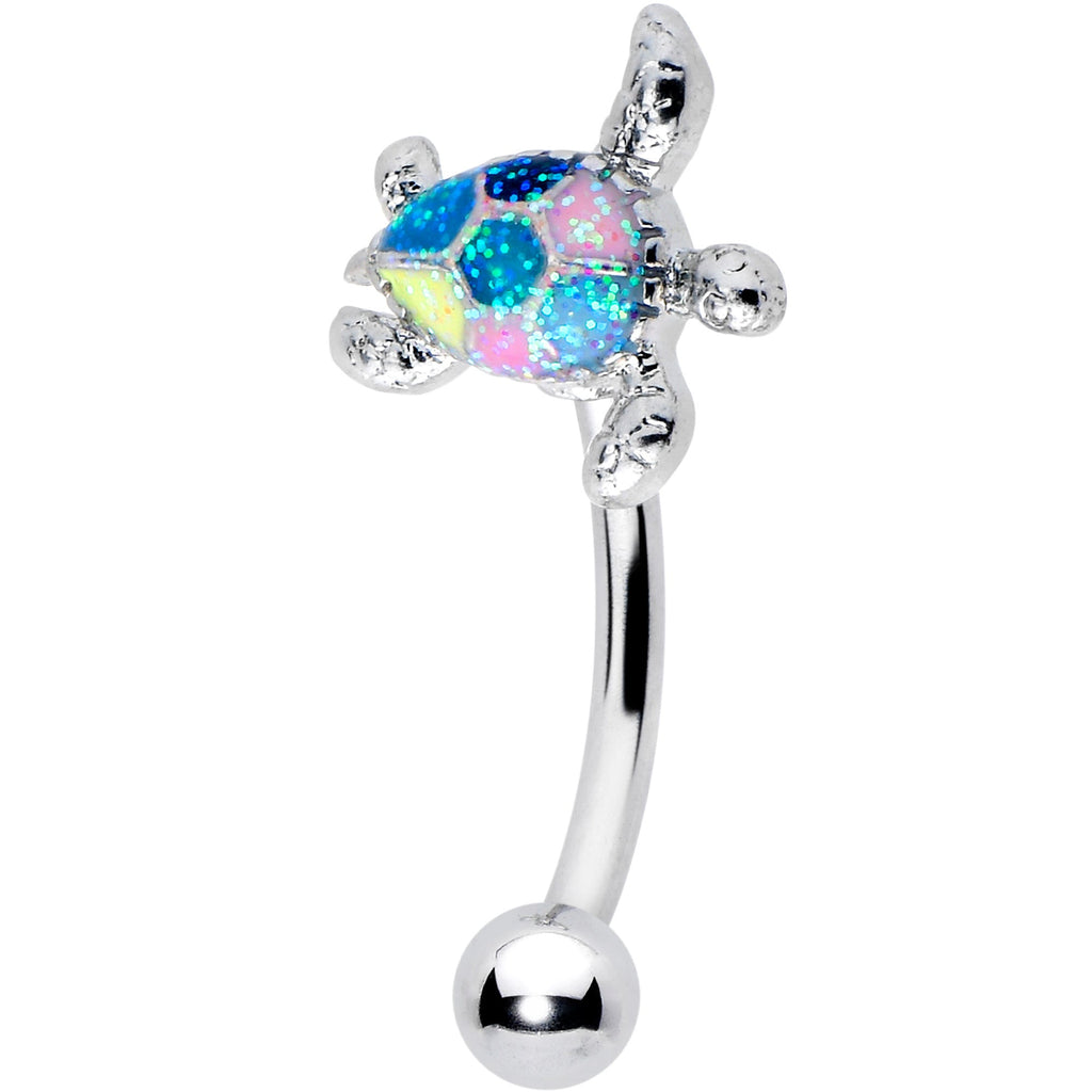 16G 5/16 Glitter Turtle Curved Eyebrow Ring