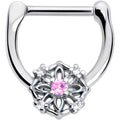 16G 5/16 Pink Clear CZ Gem Flower Circle Cartilage Clicker