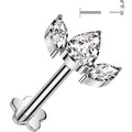 18G 5/16 Clear CZ Gem Oval Trio Medical Grade Titanium Reversible Flat Back Earring