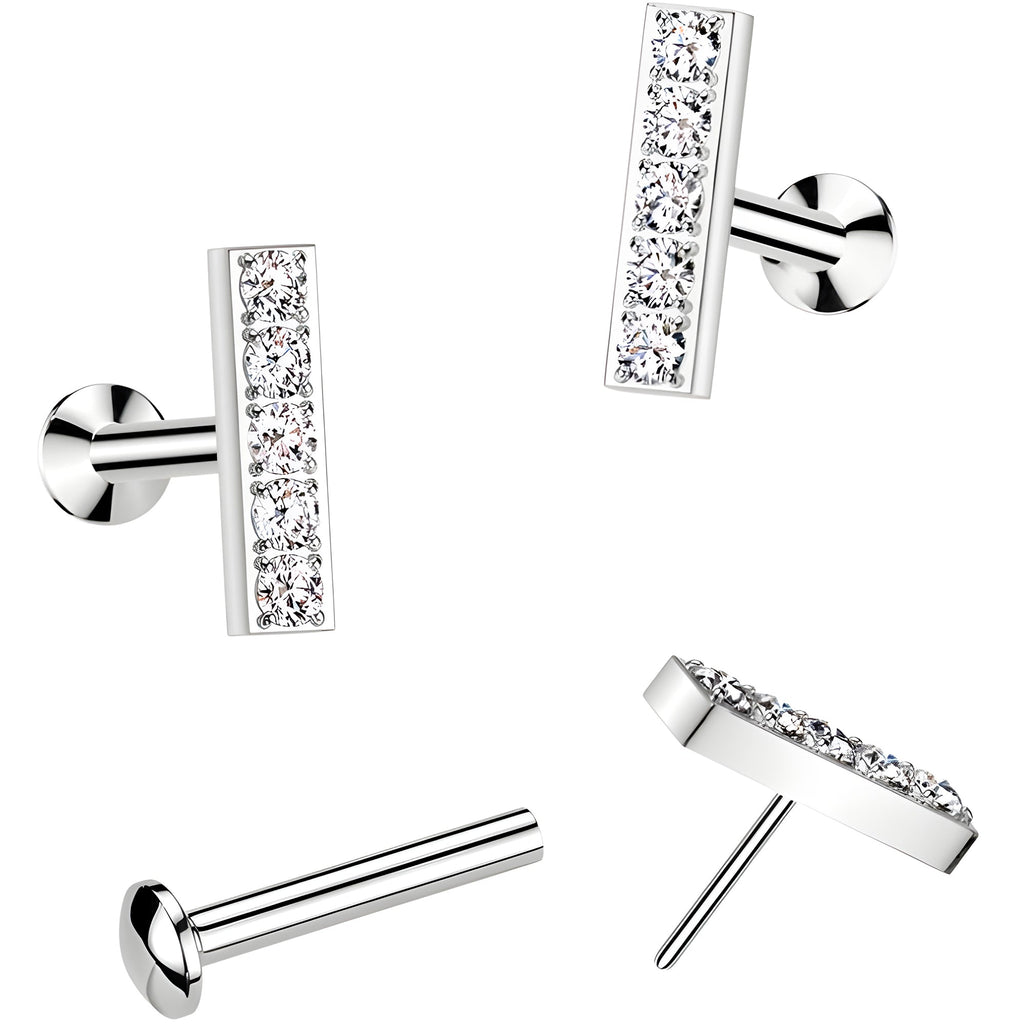 CZ Mirco Gem Bar Flat Back Earring - 18G Threadless Push In