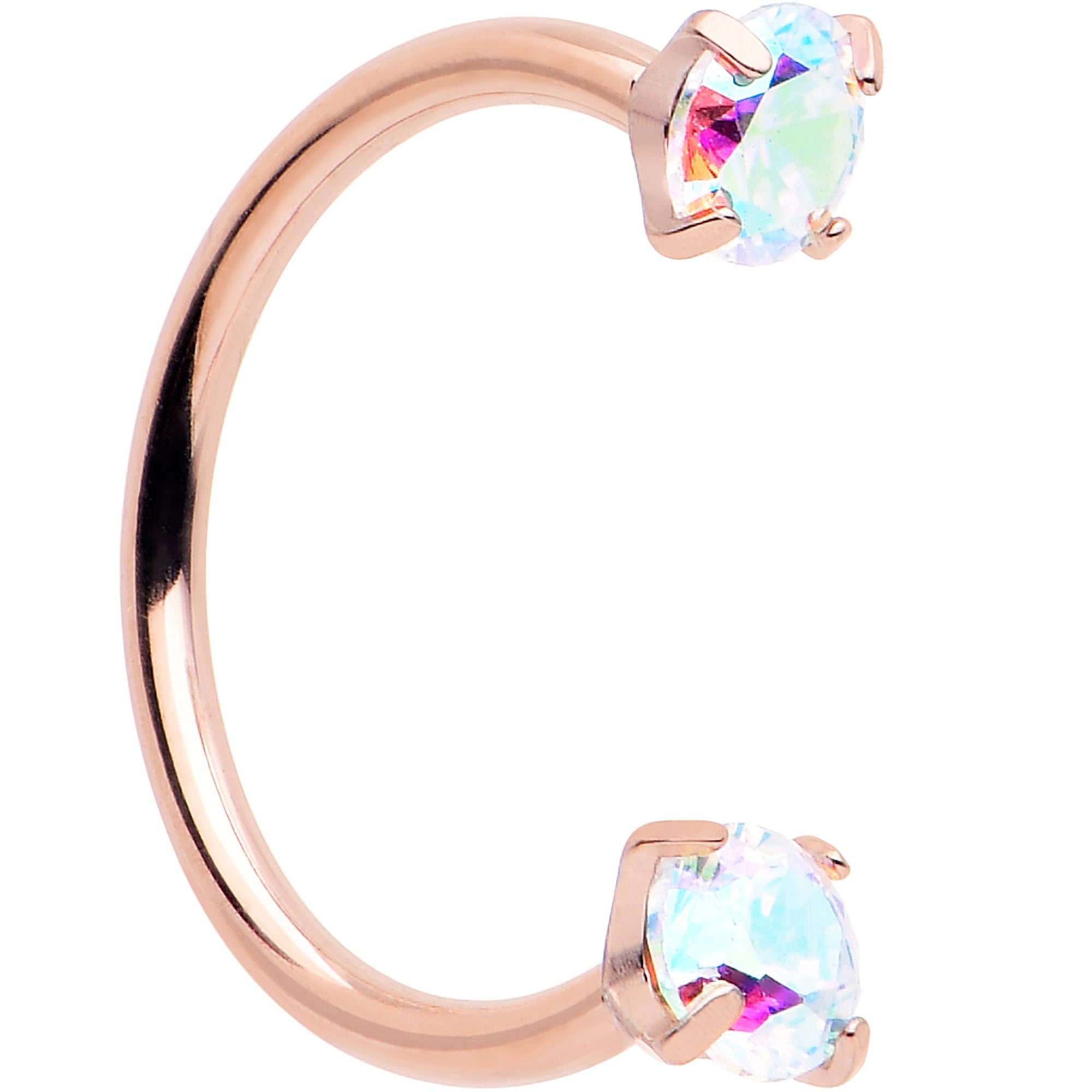 Double Gem Titanium Horseshoe Nose Ring -  Internally Threaded Solid Titanium CZ Horseshoe Nose Hoop