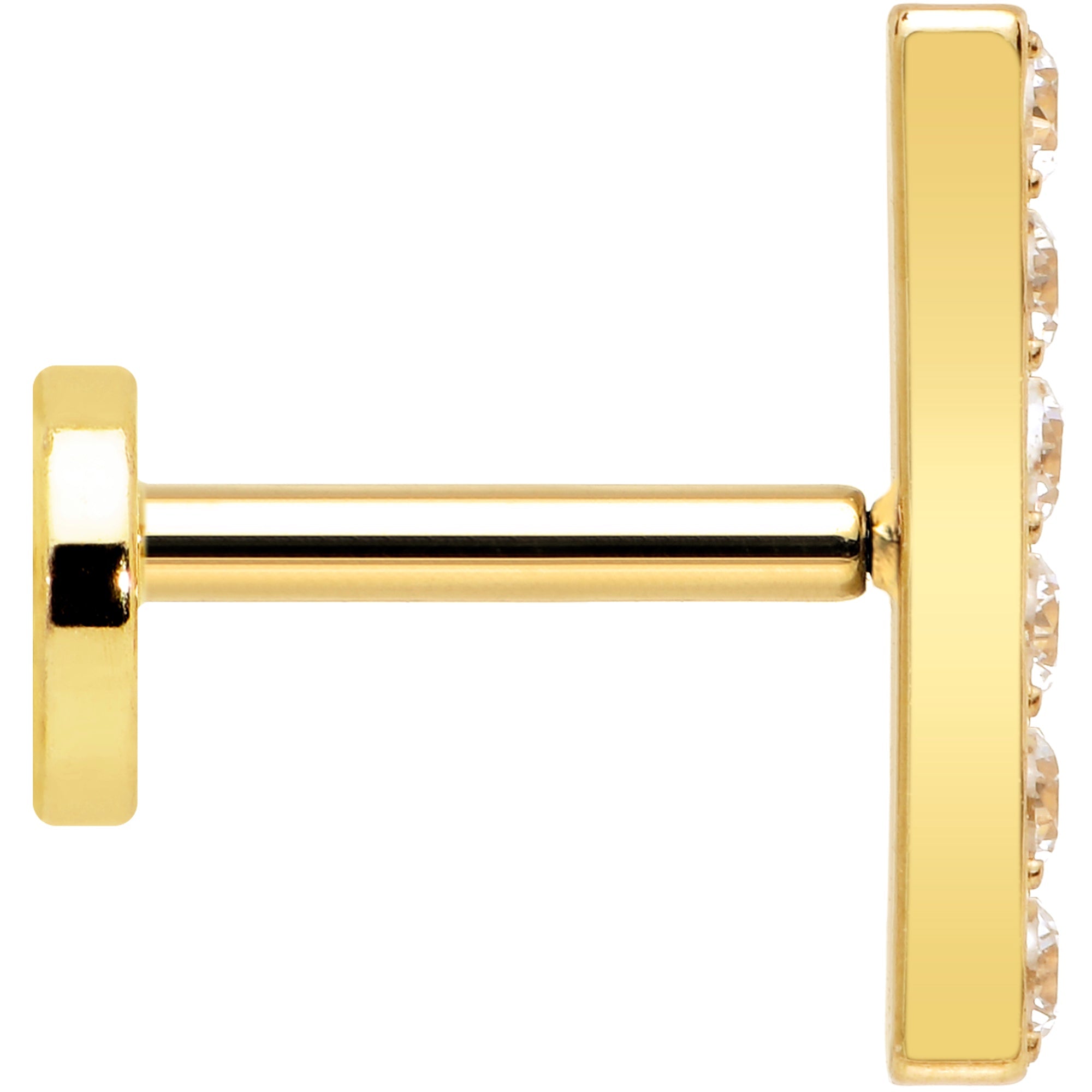 18G 1/4 Clear Gem Gold Plated Implant Grade Titanium Threadless Bar Flatback Stud