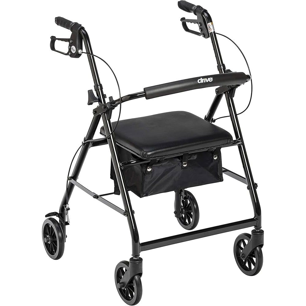 Aluminum Folding Rollator Walker with 6-Inch Wheels - Black