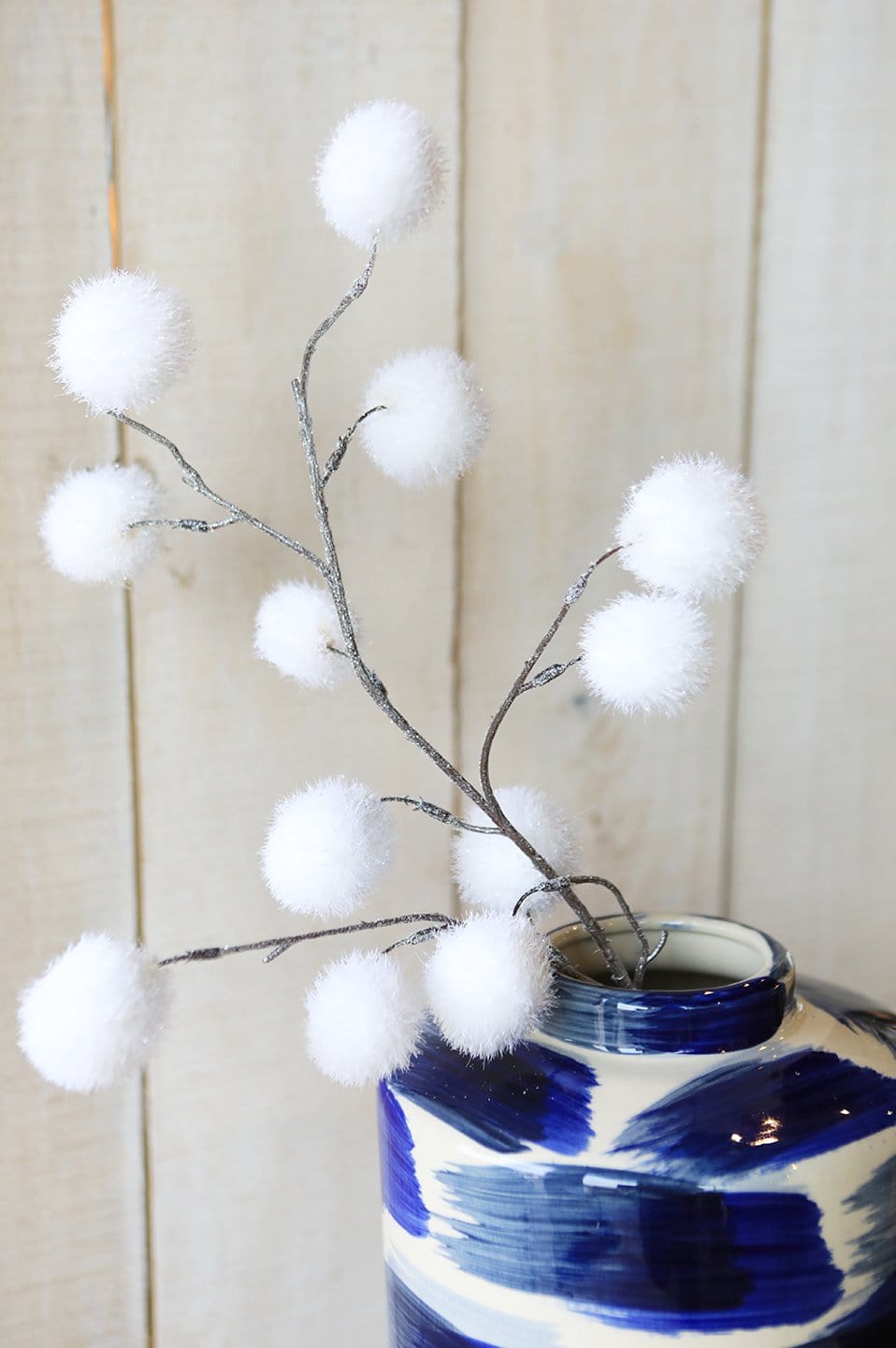 30" Faux Glitter White Pom-Pom Stem