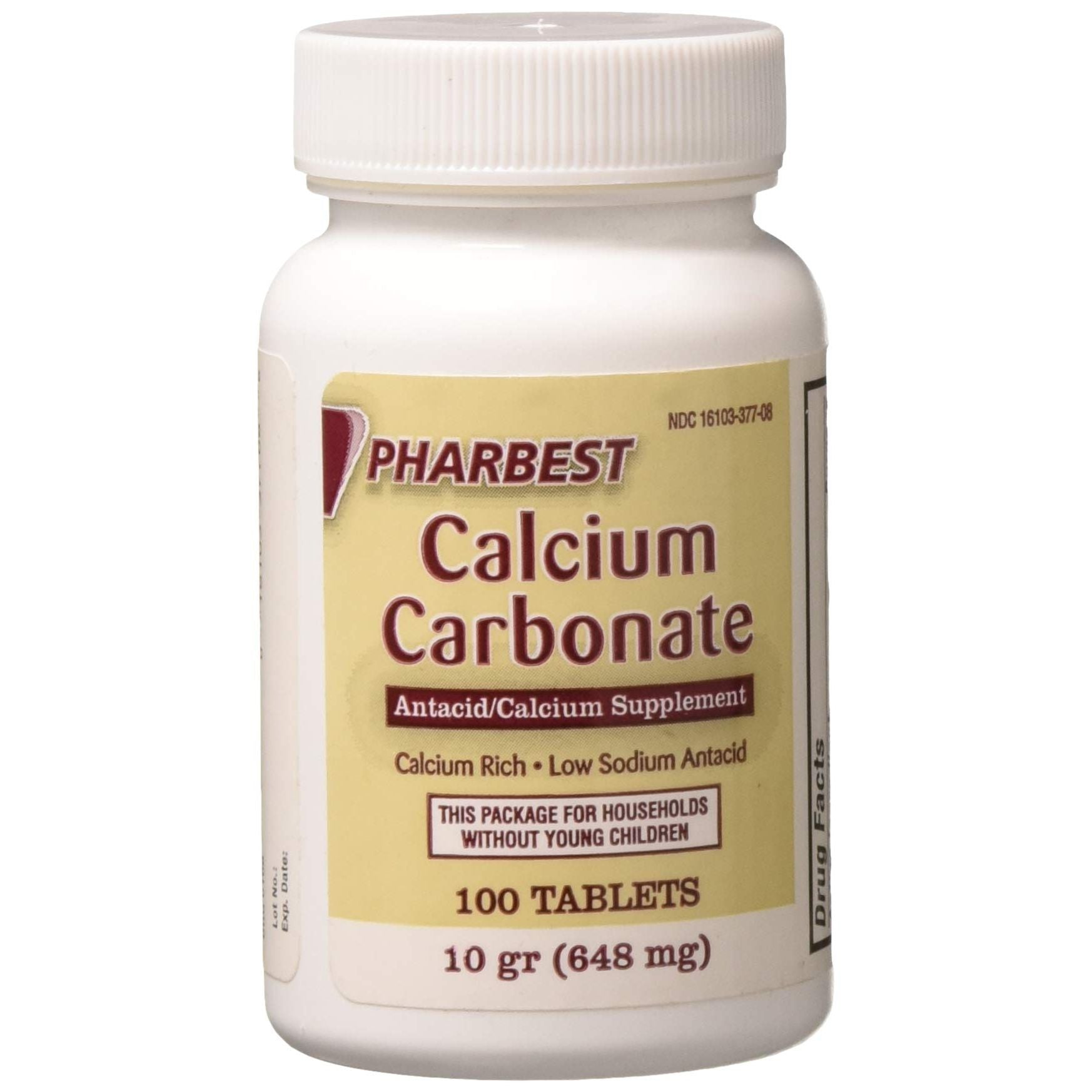 Pharbest Calcium Carbonate 648 mg (10 Grains) Antacid & Calcium Supplement, 100 Tablets