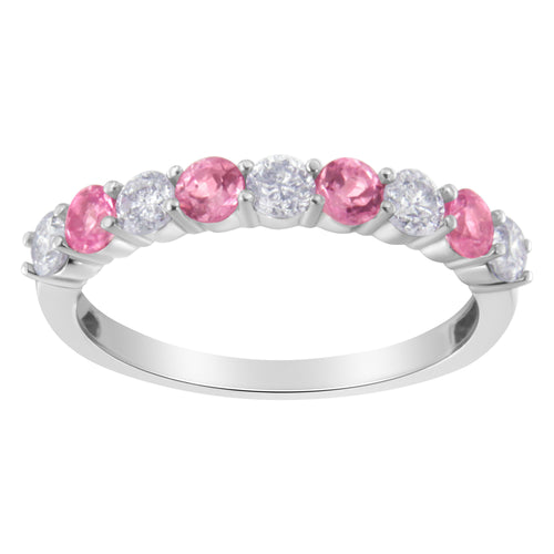 10KT White Gold 1/2 cttw Diamond and 3MM Created Blue Sapphire Gemstone Band Ring (H-I, I1-I2) - Size 7