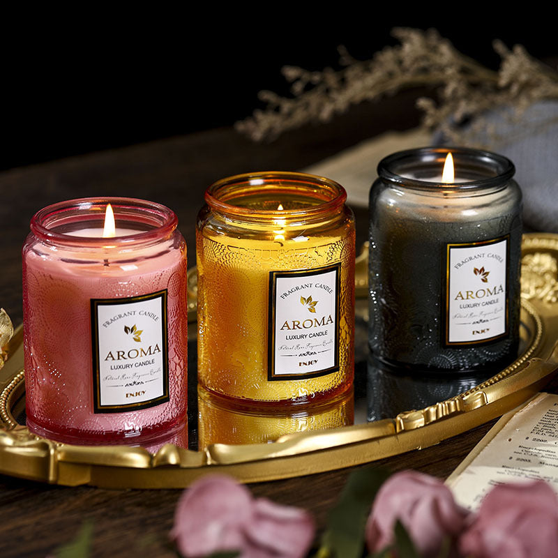 Große Aromatherapie-Kerze aus Glas mit Kreativrelief
