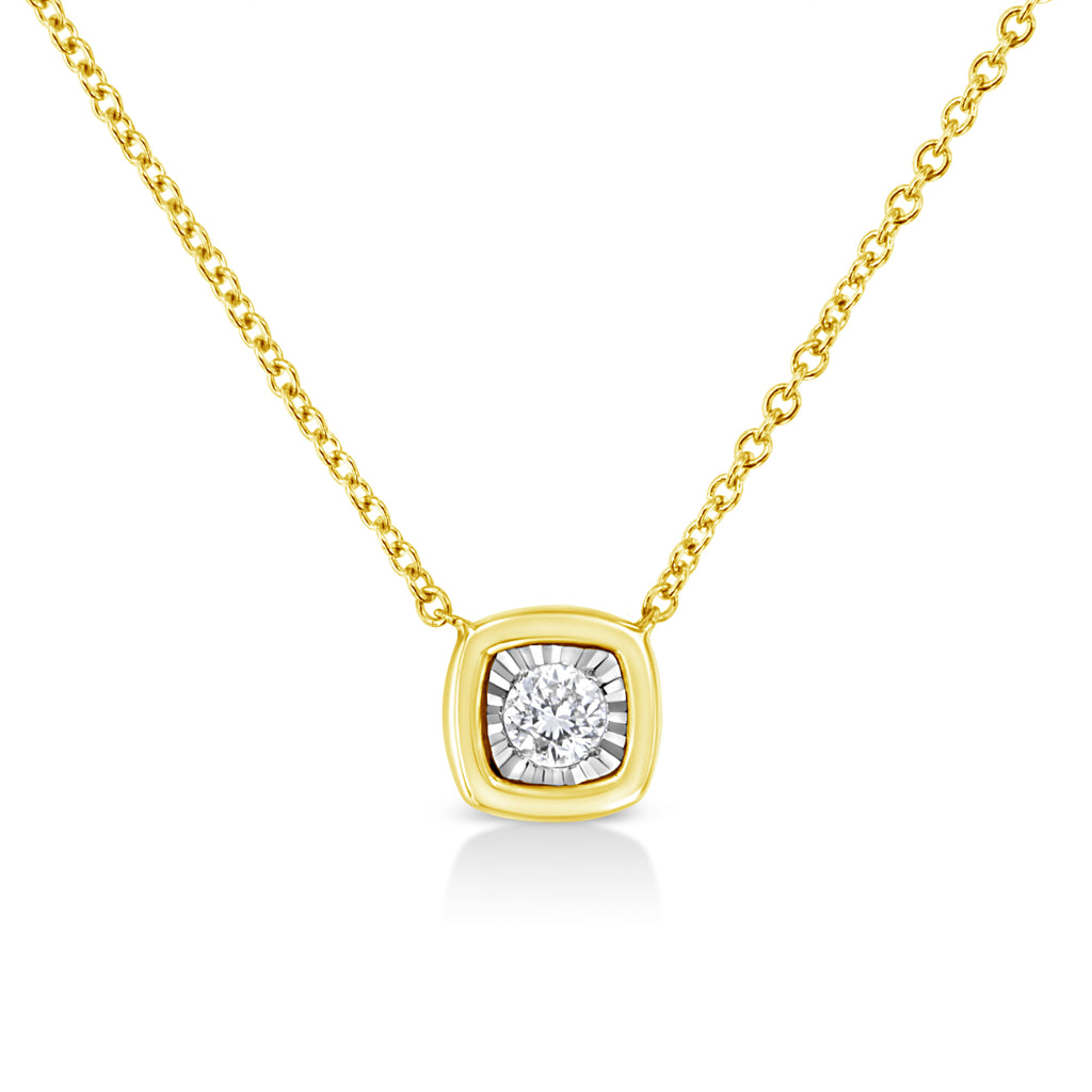 10K Yellow Gold Plated .925 Sterling Silver 1/10 Cttw Miracle Set Round Diamond Square Box Shape 18" Pendant Necklace (K-L Color, I2-I3 Clarity)