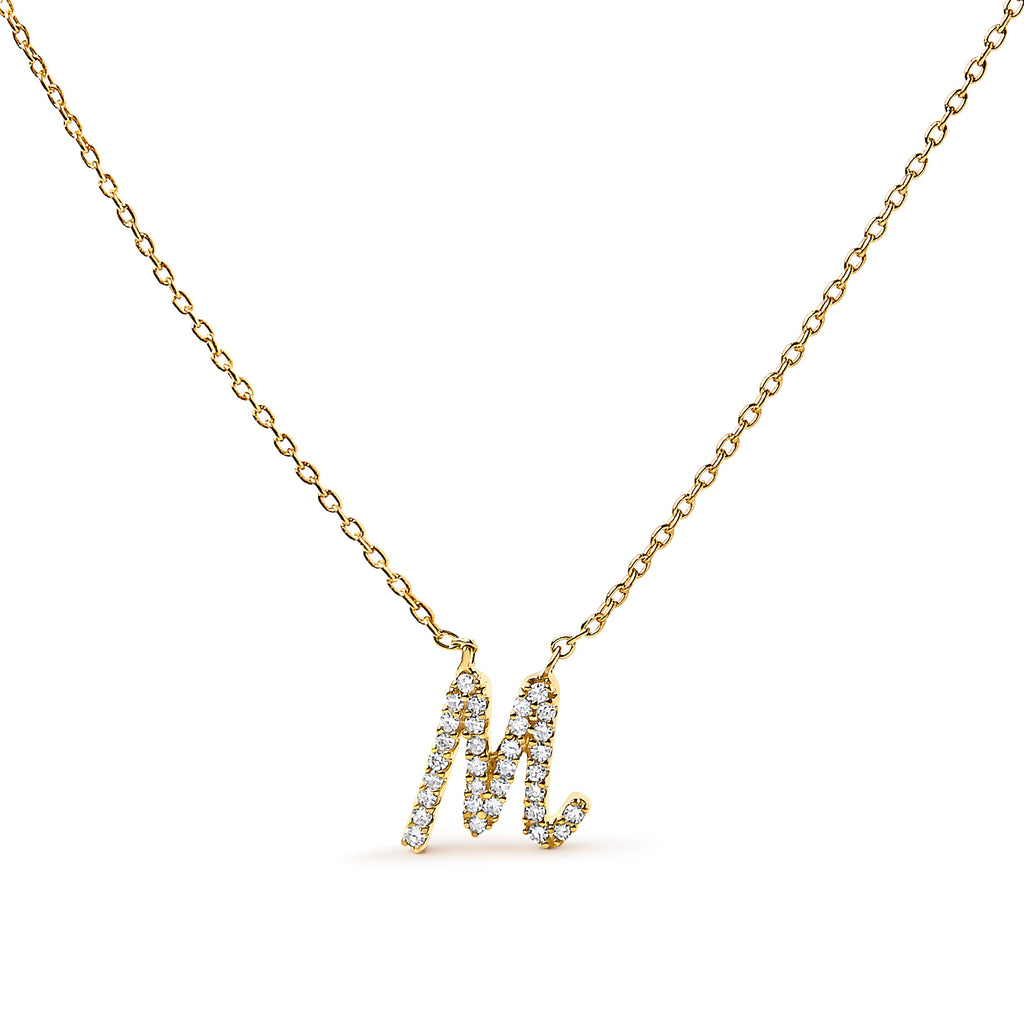 10K White Gold Diamond Accent "A" Initial Script Style Pendant Necklace