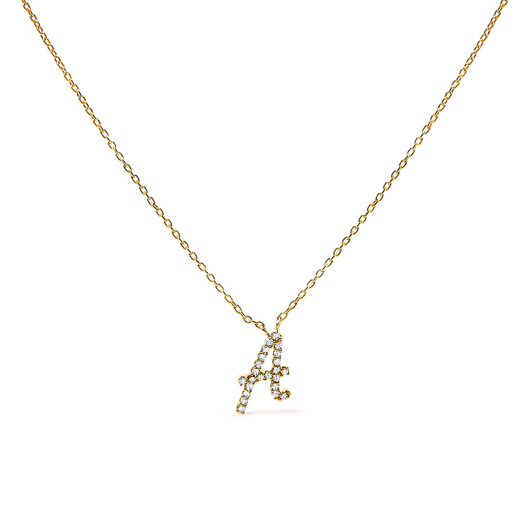 10K White Gold Diamond Accent "A" Initial Script Style Pendant Necklace