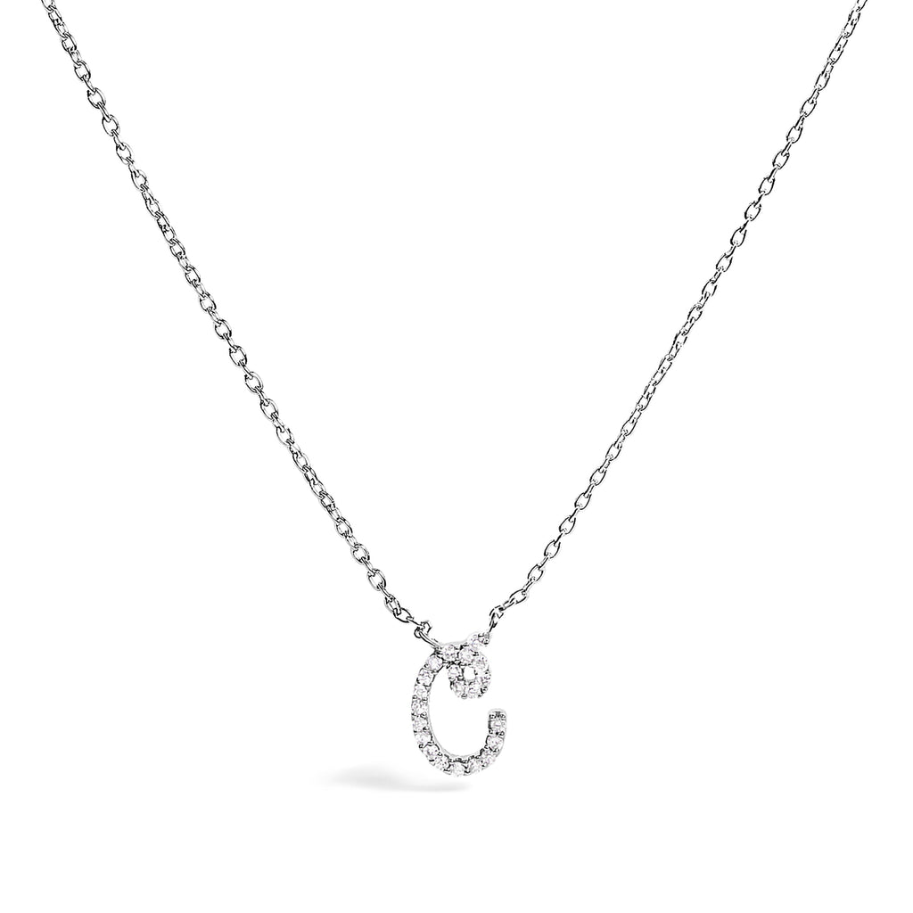 10K White Gold Diamond Accent "A" Initial Script Style Pendant Necklace
