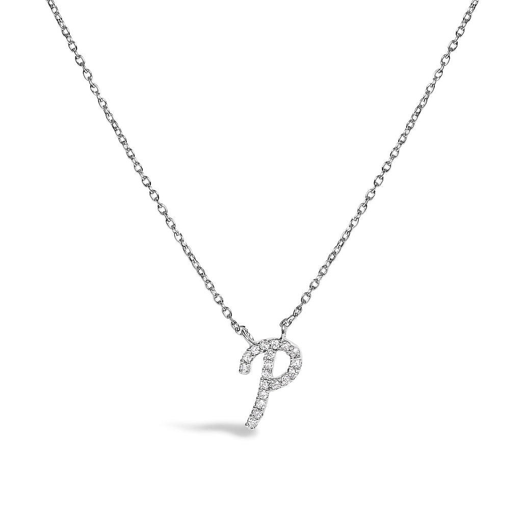 10K White Gold Diamond Accent "A" Initial Script Style Pendant Necklace