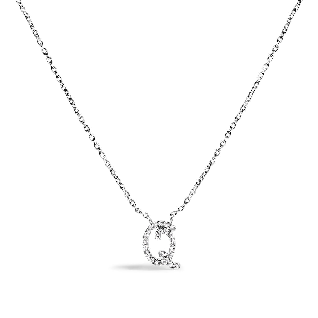 10K White Gold Diamond Accent "A" Initial Script Style Pendant Necklace