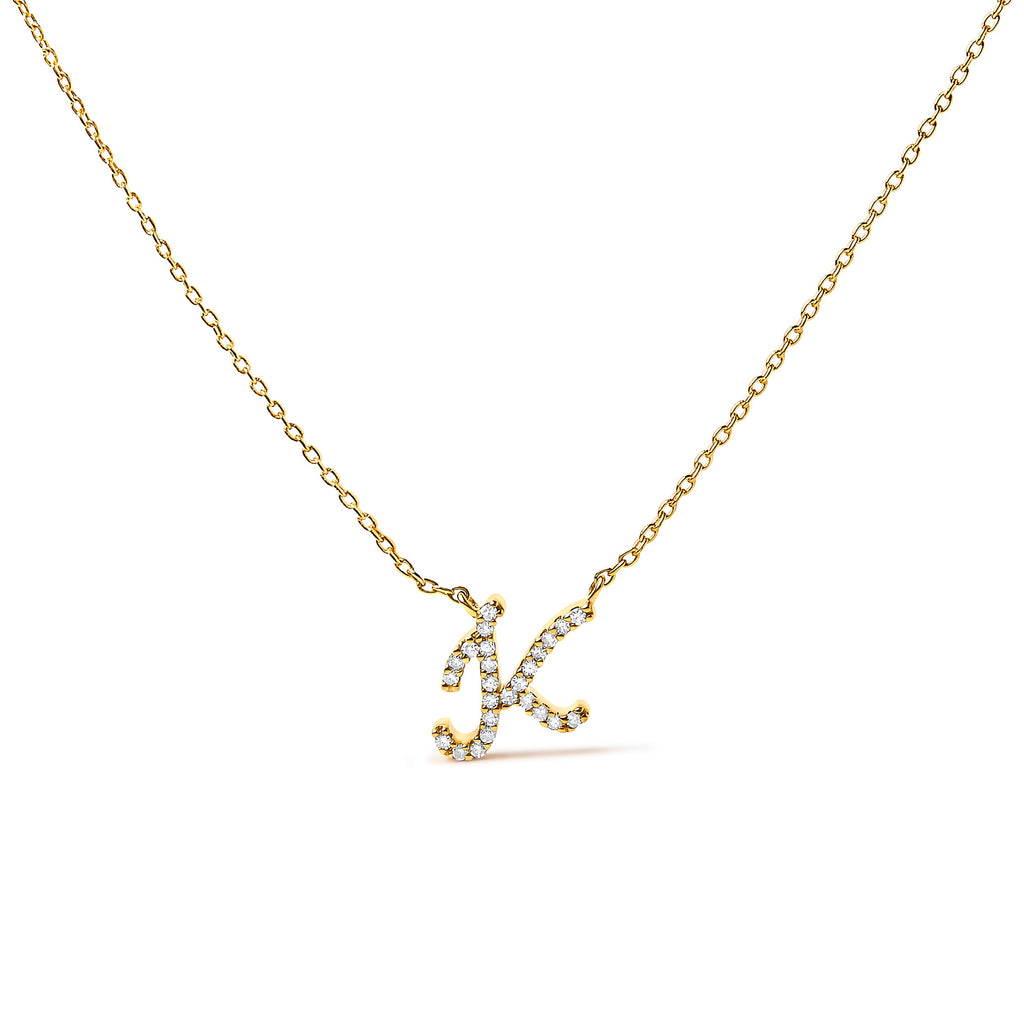 10K White Gold Diamond Accent "A" Initial Script Style Pendant Necklace