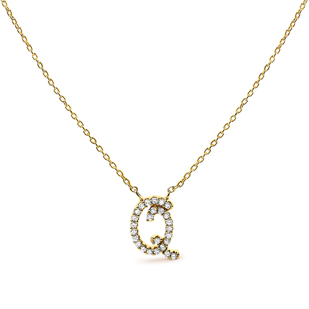 10K White Gold Diamond Accent "A" Initial Script Style Pendant Necklace
