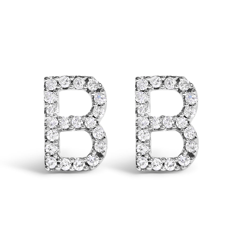 10K White Gold 1/10 Cttw Diamond Initial â€œAâ€ Stud Earring