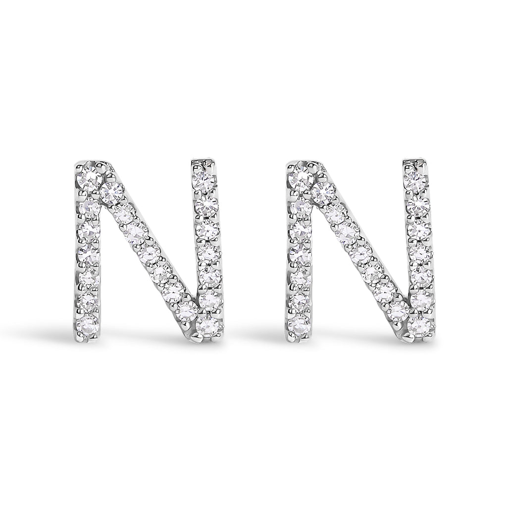 10K White Gold 1/10 Cttw Diamond Initial â€œAâ€ Stud Earring