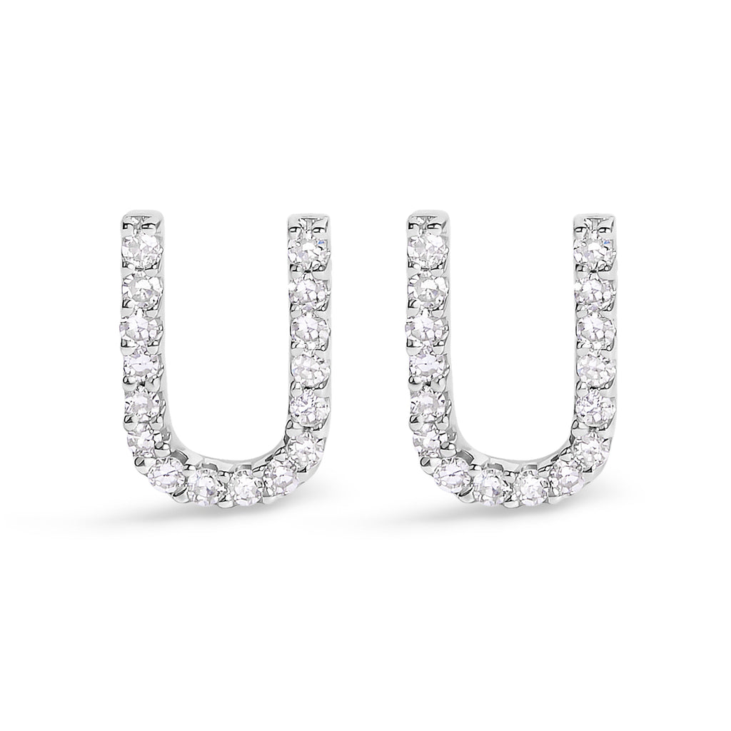 10K White Gold 1/10 Cttw Diamond Initial â€œAâ€ Stud Earring