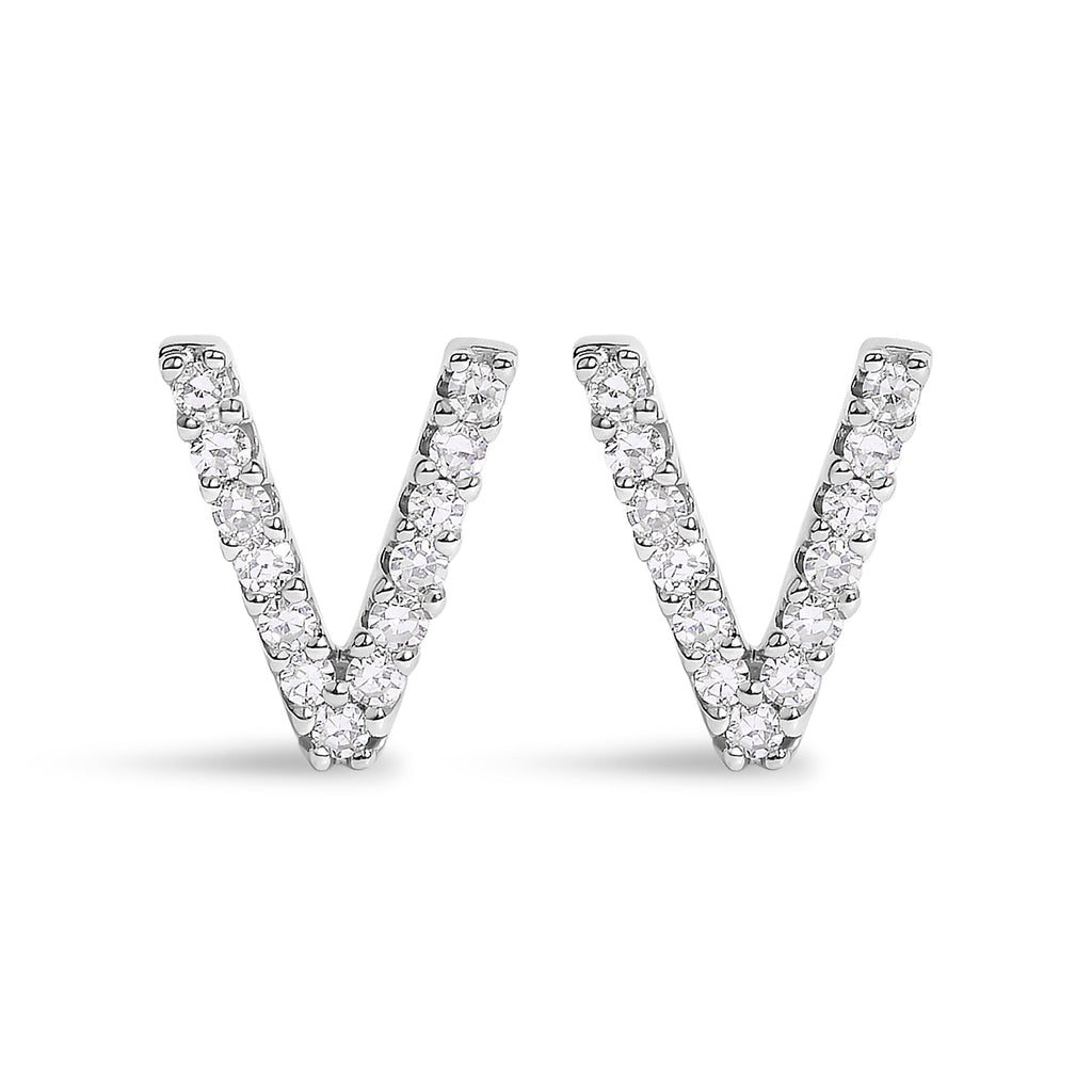 10K White Gold 1/10 Cttw Diamond Initial â€œAâ€ Stud Earring