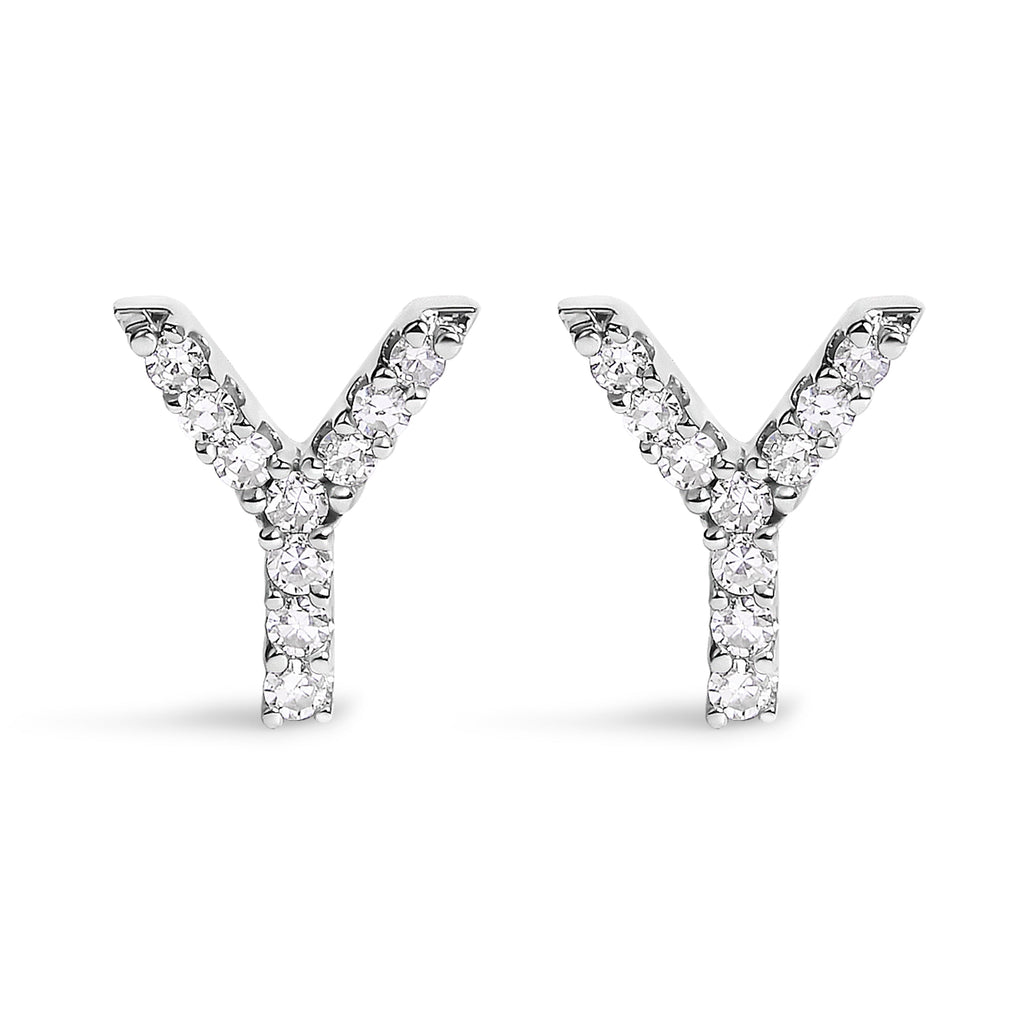 10K White Gold 1/10 Cttw Diamond Initial â€œAâ€ Stud Earring