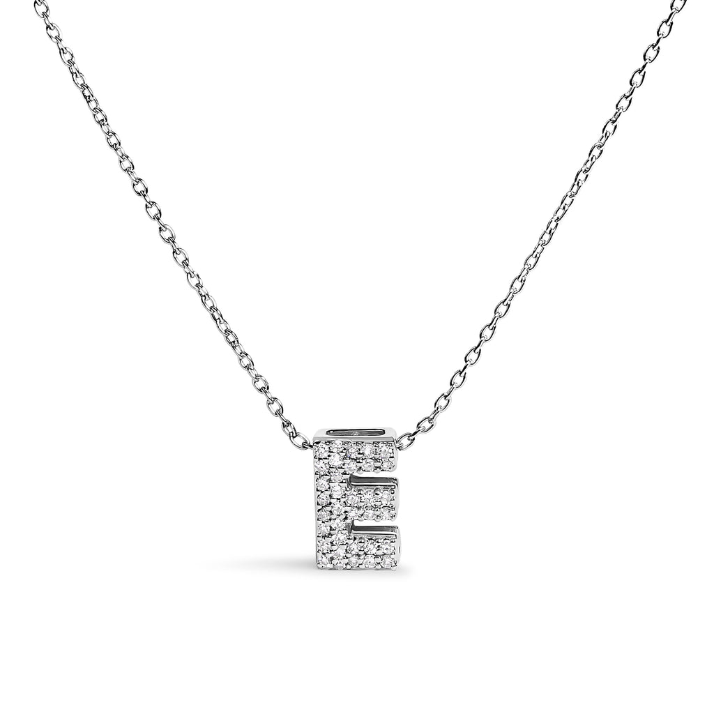 10K White Gold Diamond Accent "A" Initial Bubble Pendant Necklace
