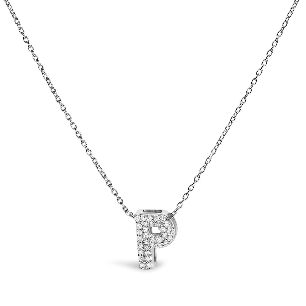 10K White Gold Diamond Accent "A" Initial Bubble Pendant Necklace