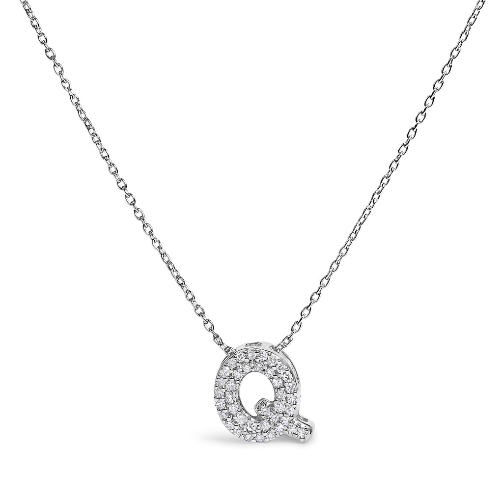 10K White Gold Diamond Accent "A" Initial Bubble Pendant Necklace