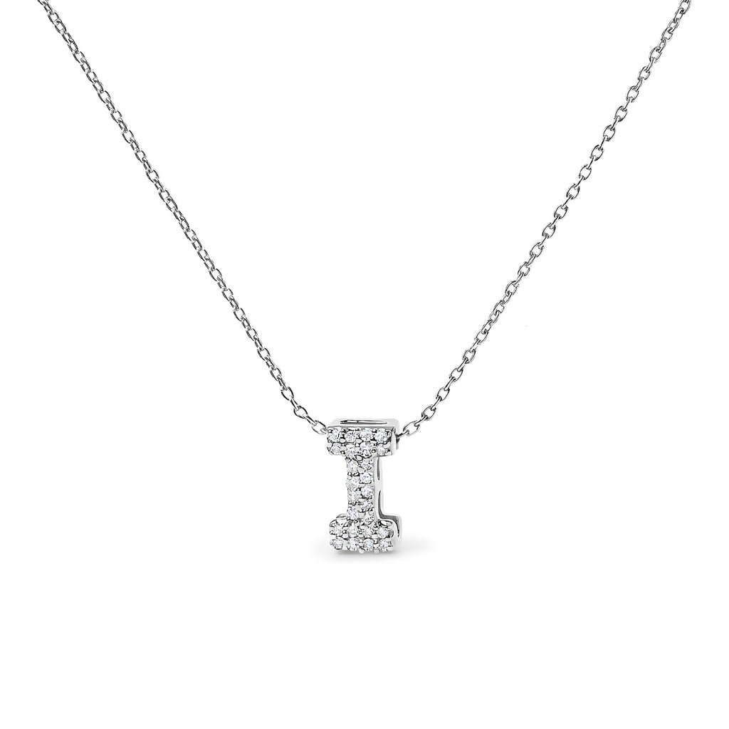 10K White Gold Diamond Accent "A" Initial Bubble Pendant Necklace