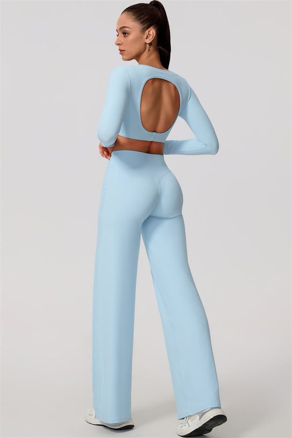 The Nestle Long Sleeve Crop Top Straight Leg Pants 2-Piece Set