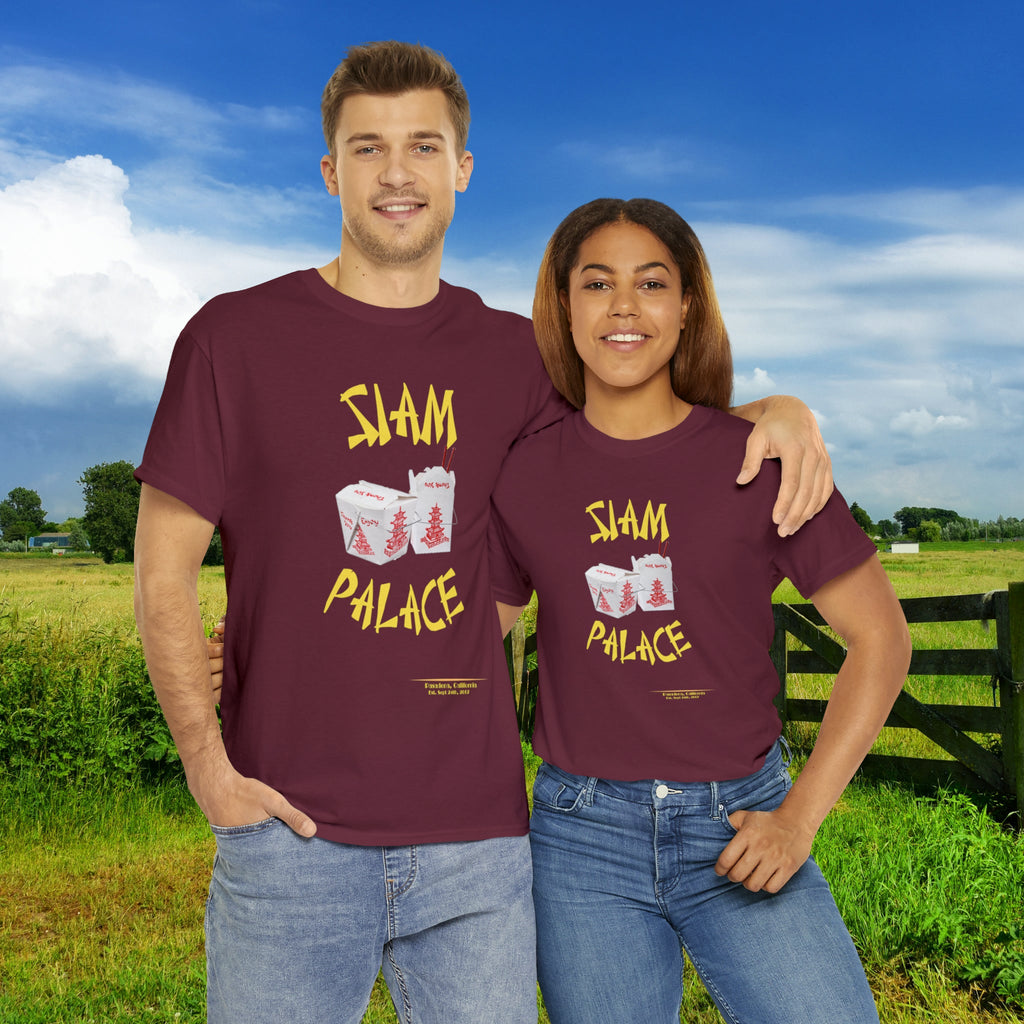 "DirkyThreadz Siam Palace T-Shirt – Mutiges Take-out-Grafikdesign aus schwarzer Baumwolle"