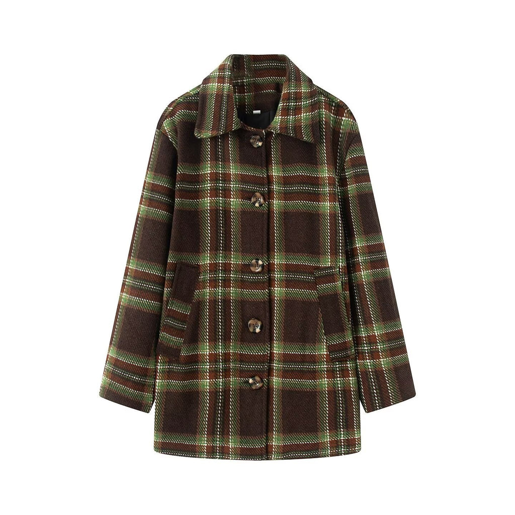 Plaid woolen coat