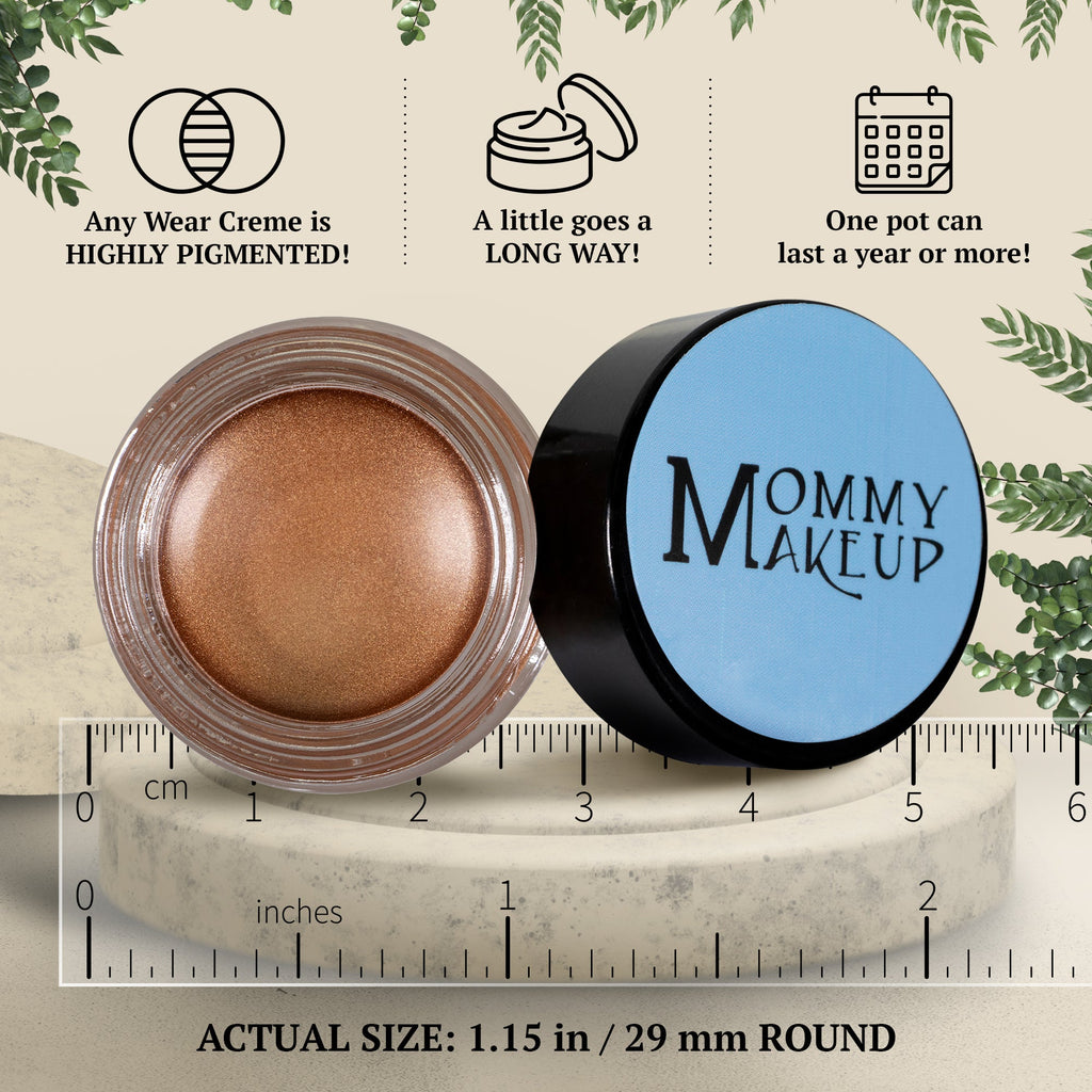 Golden Caramel Any Wear Creme - A Waterproof Multi-tasking creme to powder product for eyes, cheeks & lips. Can be worn anywhere