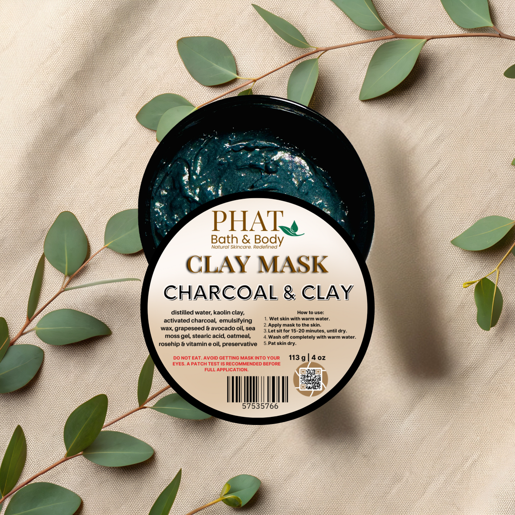 Activated Charcoal Natural Clay Mask Sea Moss Gel Vitamin E Avocado Oil | 4 oz