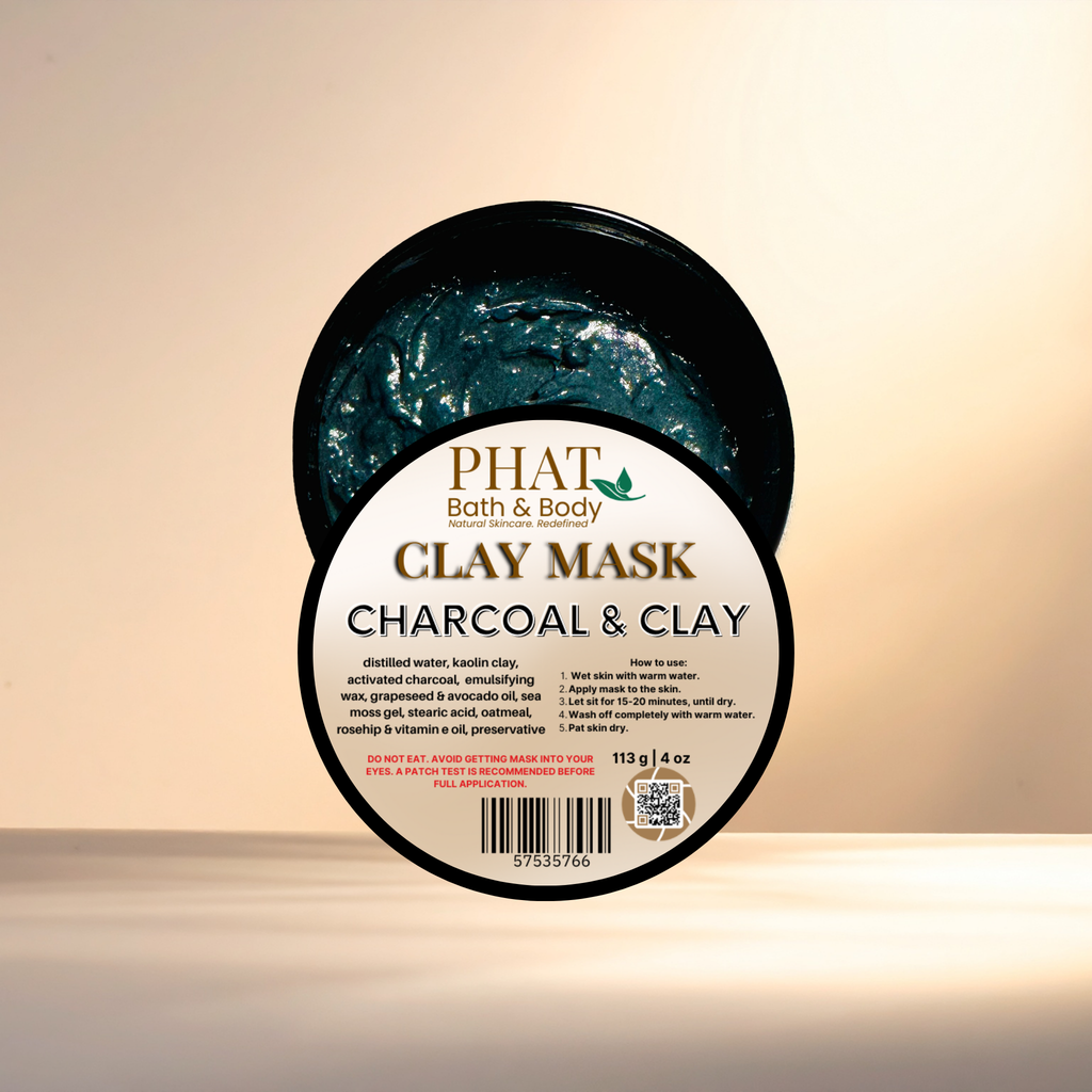 Activated Charcoal Natural Clay Mask Sea Moss Gel Vitamin E Avocado Oil | 4 oz