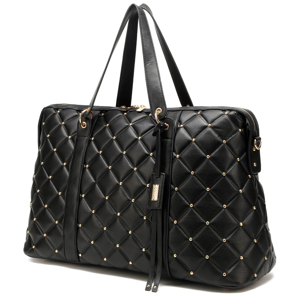 Große Wochenendtasche aus veganem Leder mit Rautensteppung