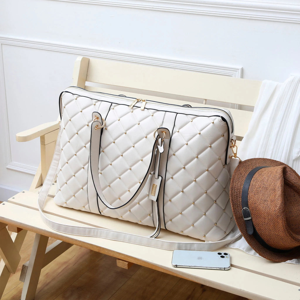 Große Wochenendtasche aus veganem Leder mit Rautensteppung