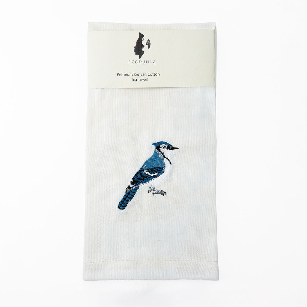 Bird Embroidered Cotton Tea Towels - Handmade Kitchen Gift