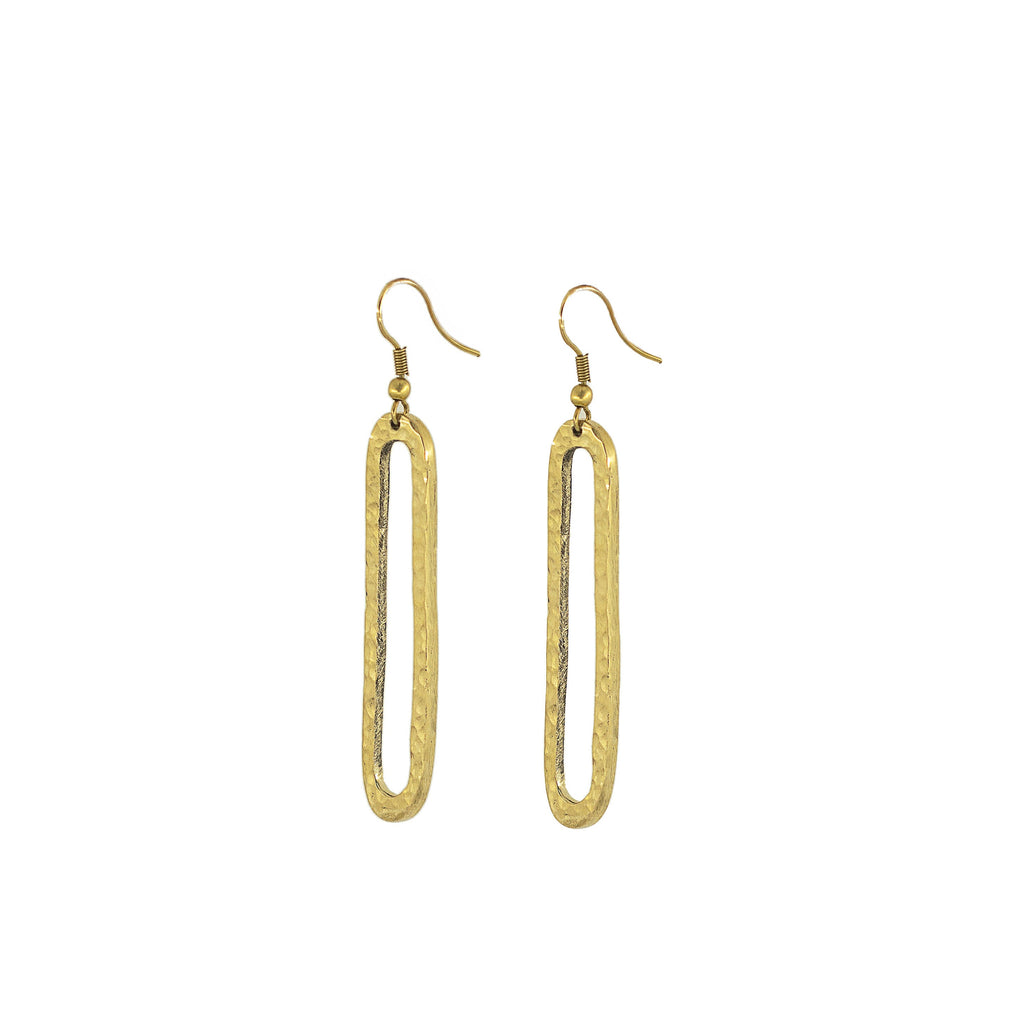 Hammered Elongated Oval Hoop Brass Earrings | Mvua
