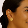 Hammered Disc Brass Stud Earrings for Men & Women | Poa