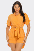 Front Tie Back Oversized Slit Top And Shorts Set