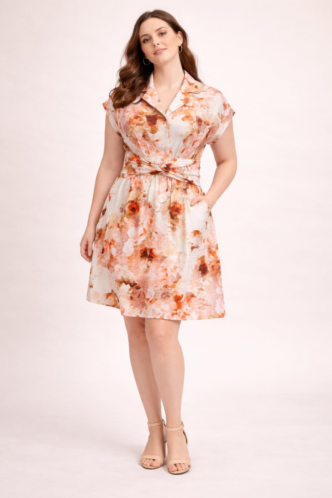 Floral Waist Tie Shirt Dress