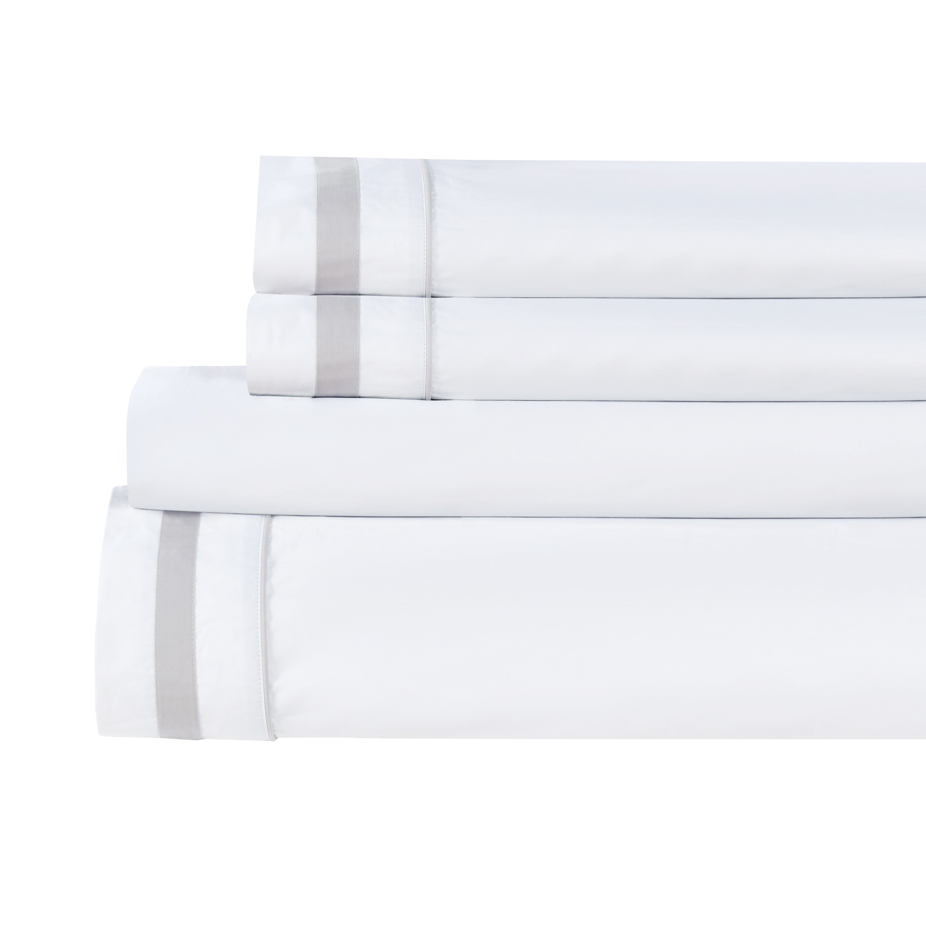 Klassisches Percale-Baumwoll-Bettlaken-Set mit Doppelborte