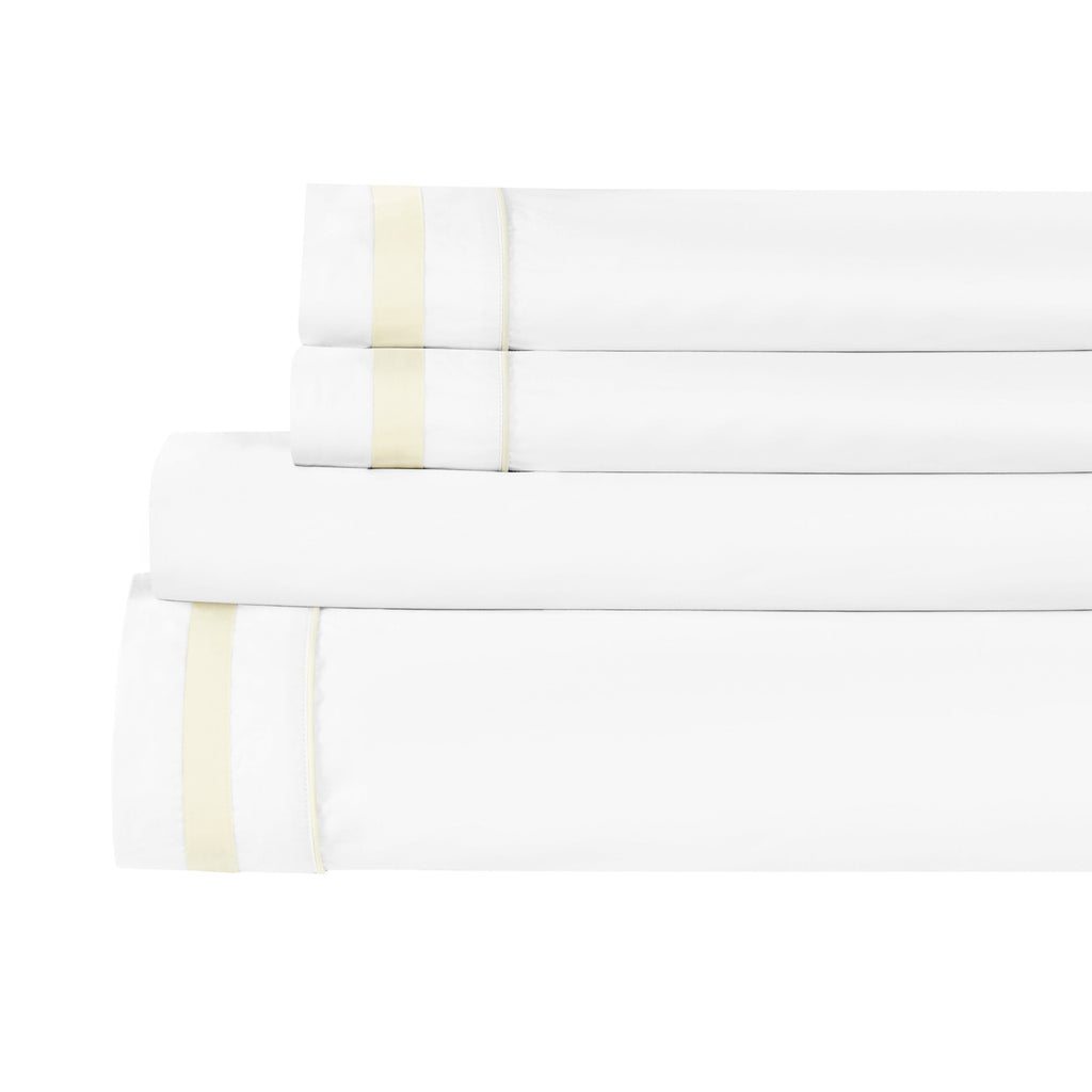 Klassisches Percale-Baumwoll-Bettlaken-Set mit Doppelborte